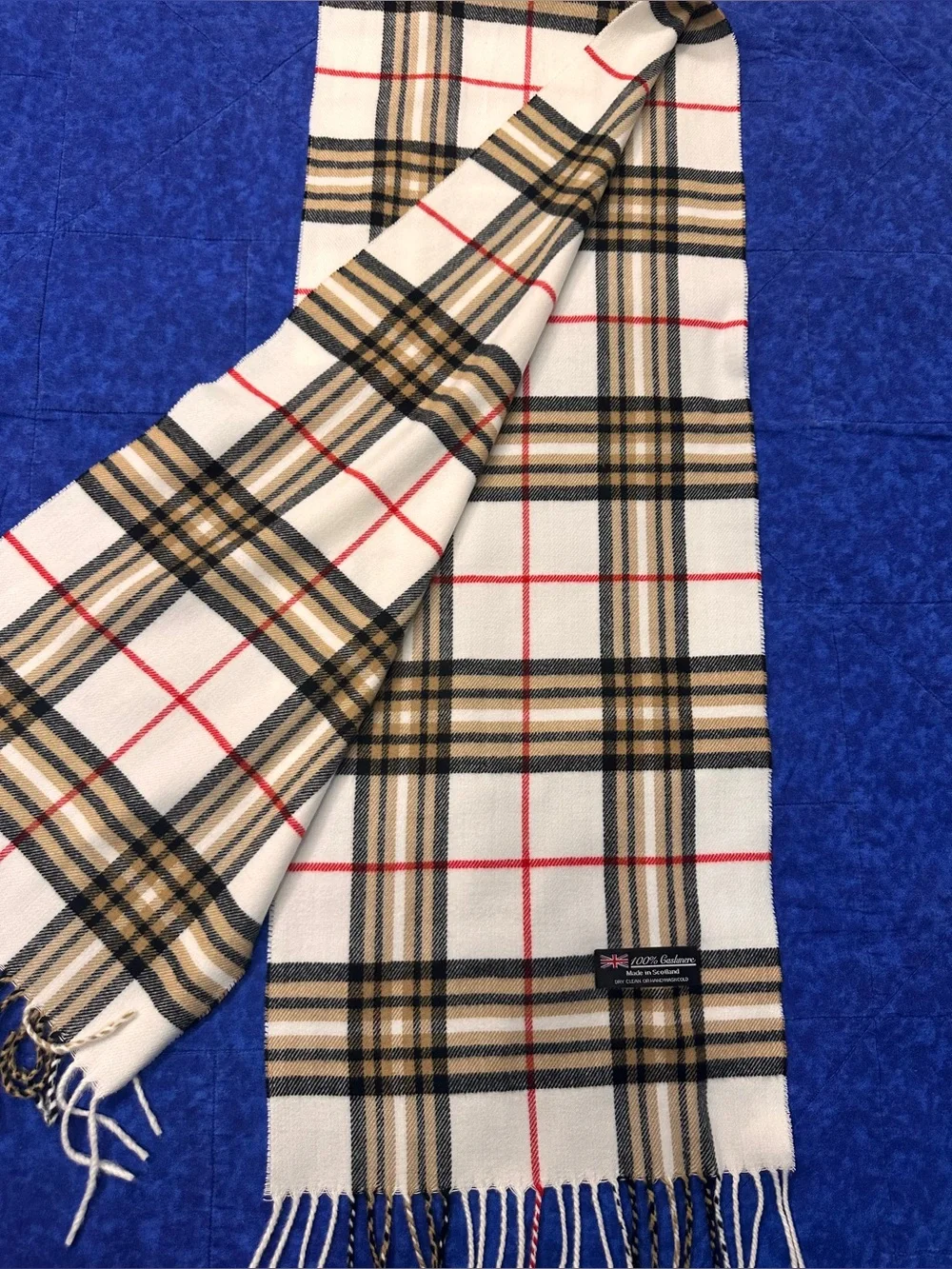 Plaid Check Scarf with Fringe 100% Cashmere Made in Scotland Unisex